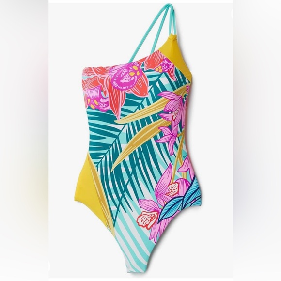 Trina Turk Women’s Terra Nostra Floral One Shoulder Bathing Suit Sz 4